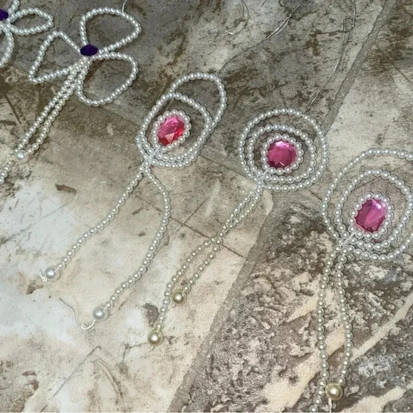 Vintage Christmas Pearl Pink and Purple Diamond Spade and Oval Shapes Ornaments - Picture 11 of 13